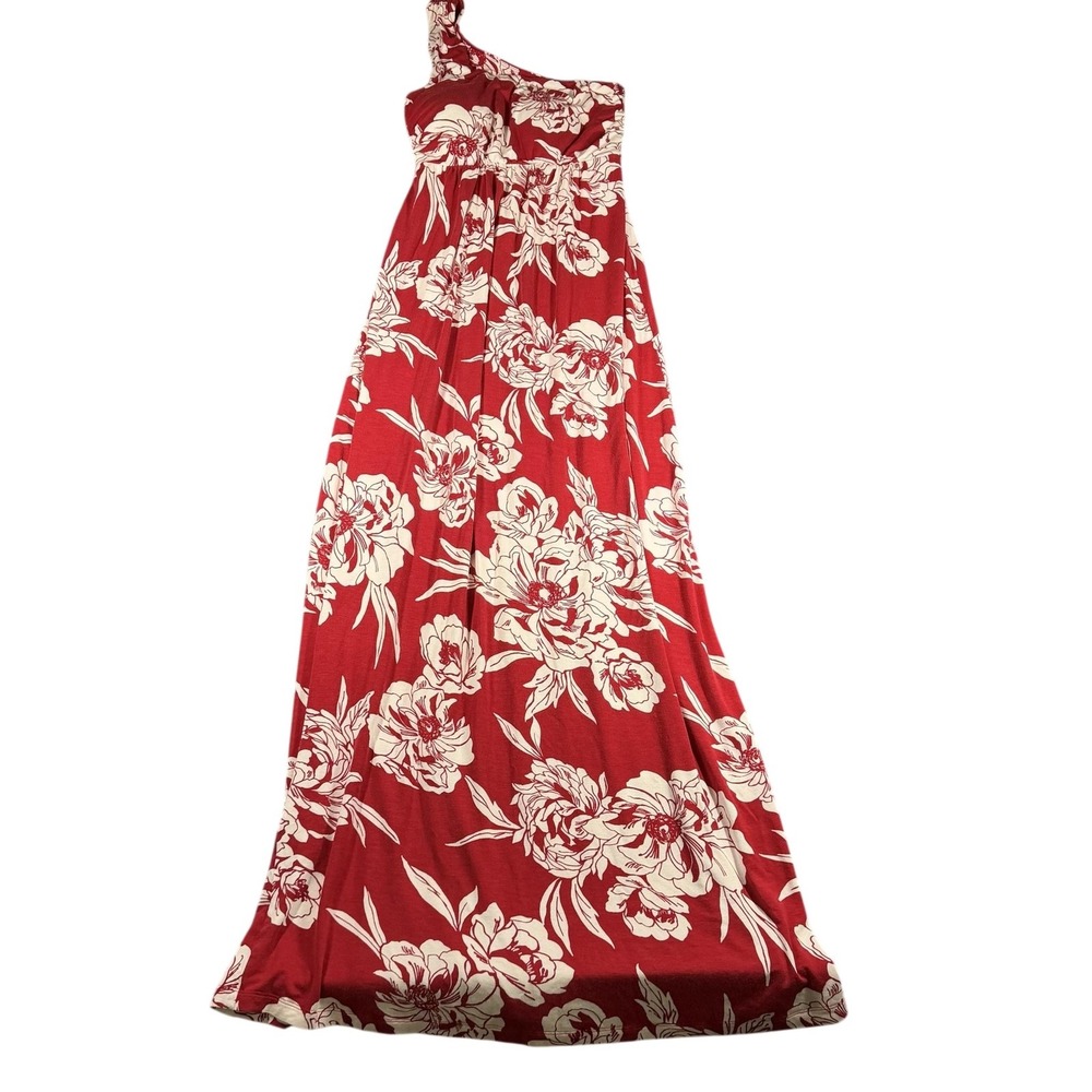 Soma Dress Womens XS Red Floral One Shoulder Maxi Sundress Jersey Summer